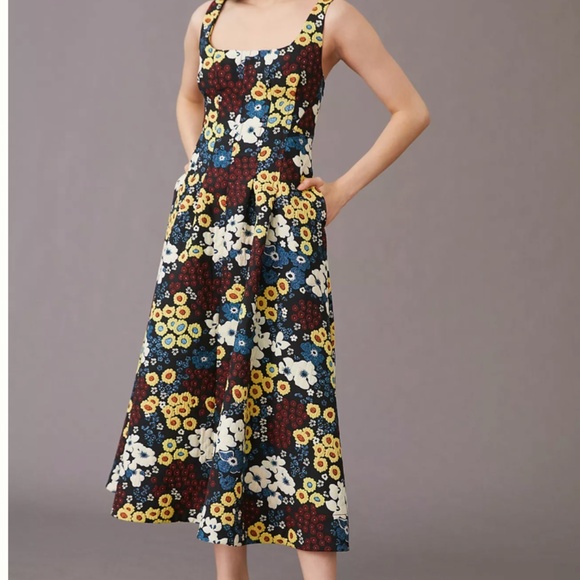 Maeve by Anthropologie Marigold Midi Party Wedding Multicolor Dress Size 0 - Picture 2 of 14